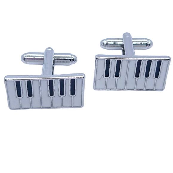 Piano Key Silver Cufflinks Tuxedo Formal Shaped Cuff Links Musician Band NWT Men - Picture 5 of 8